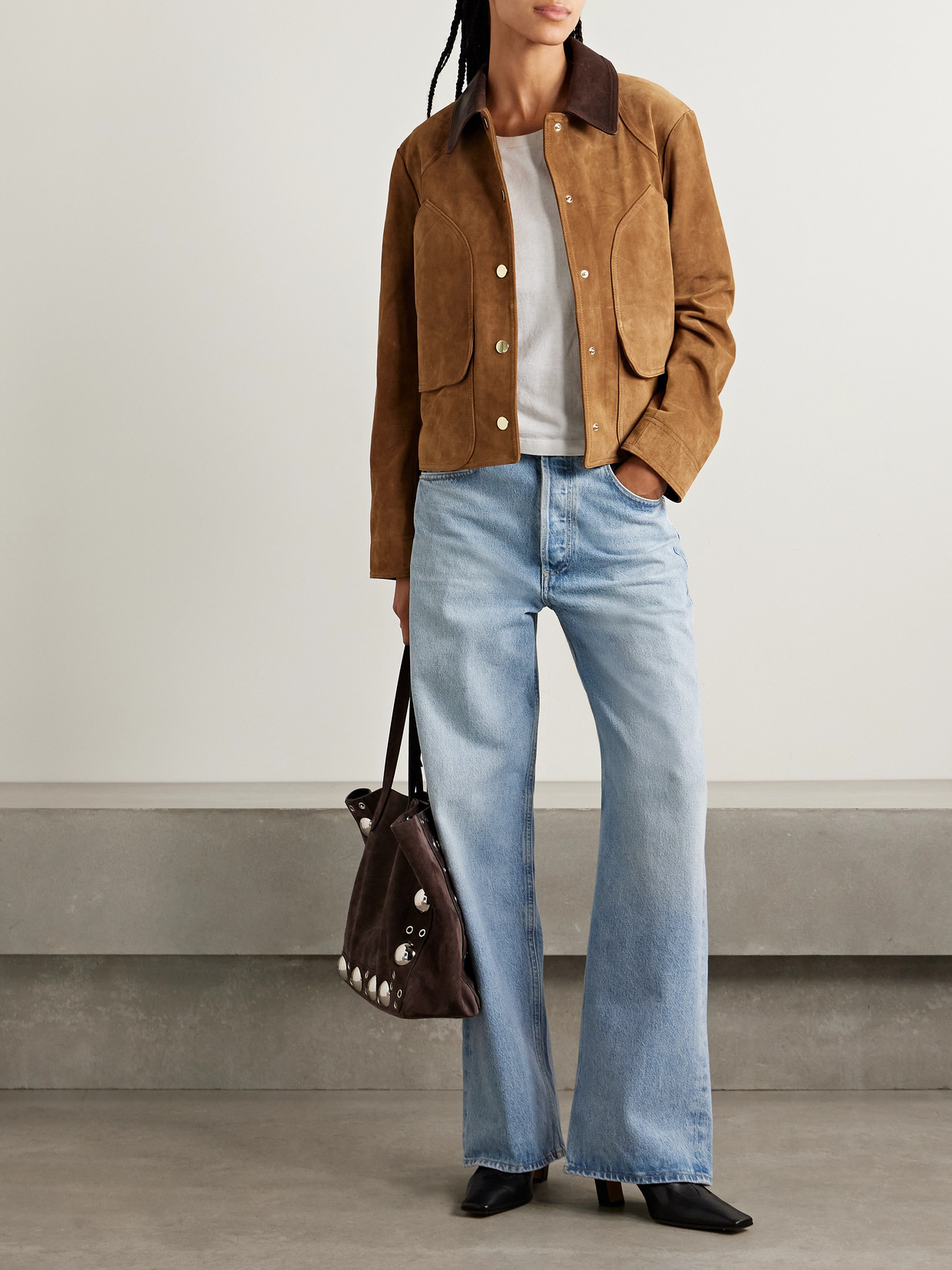 Walters Leather-trimmed Suede Jacket - Brown