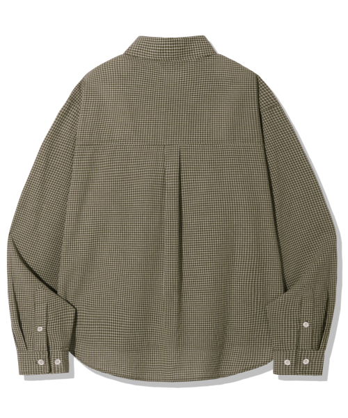 Flower Embroidery Crop Check Shirt_Khaki