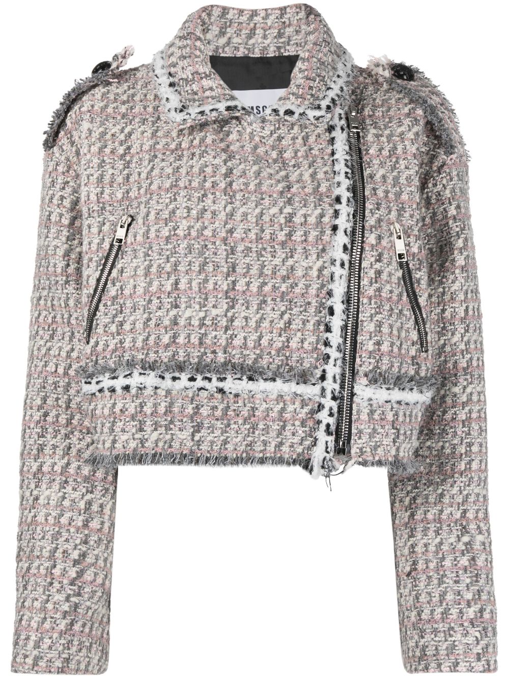 Cropped tweed biker jacket - Pink