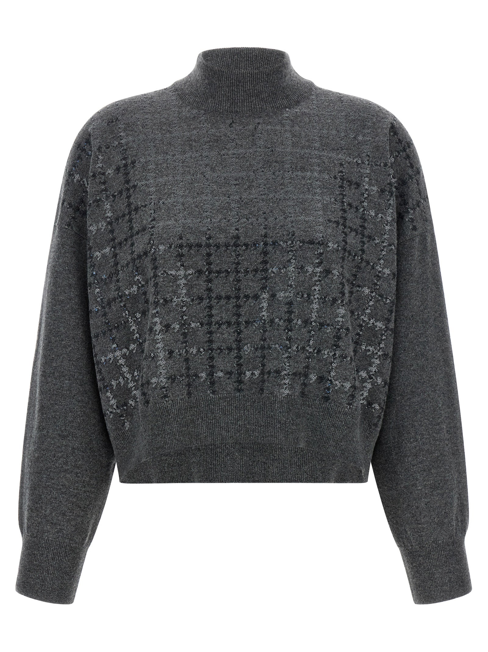 Sequin-Embellished Cashmere Sweater — Gray