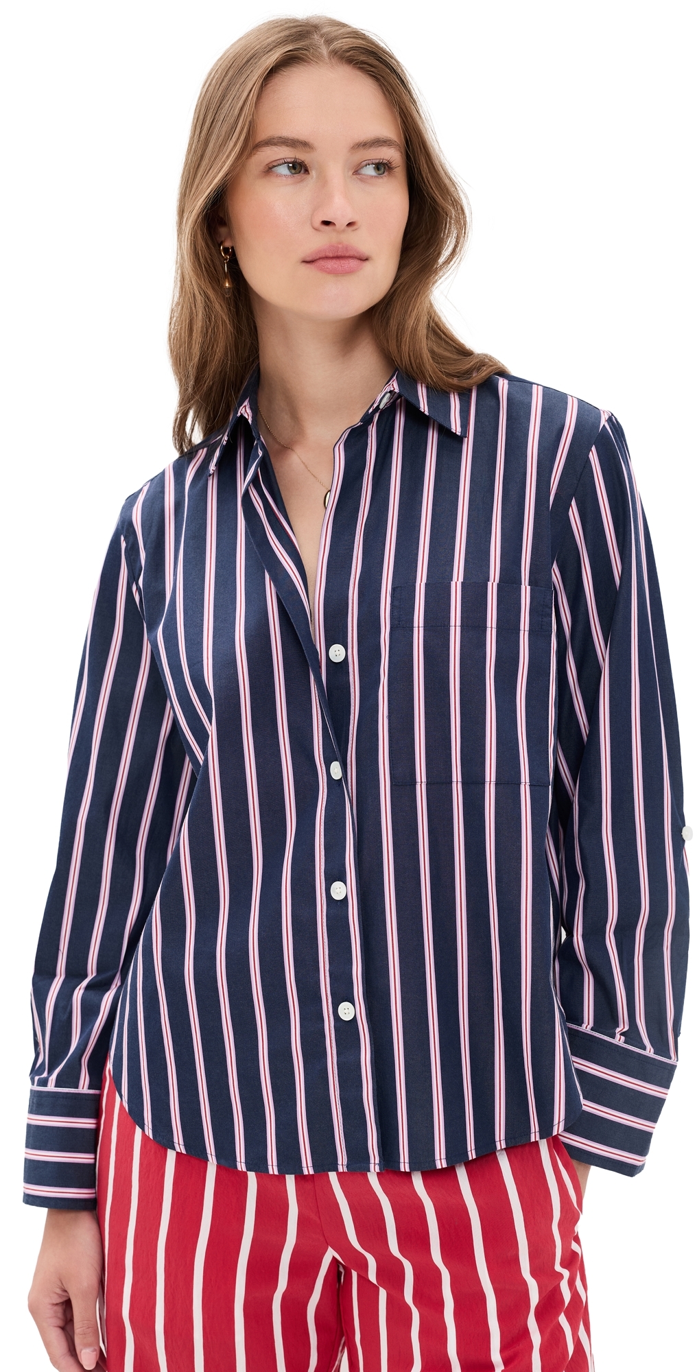 Button Down Poplin Shirt Multi Stripe/Classic Indigo