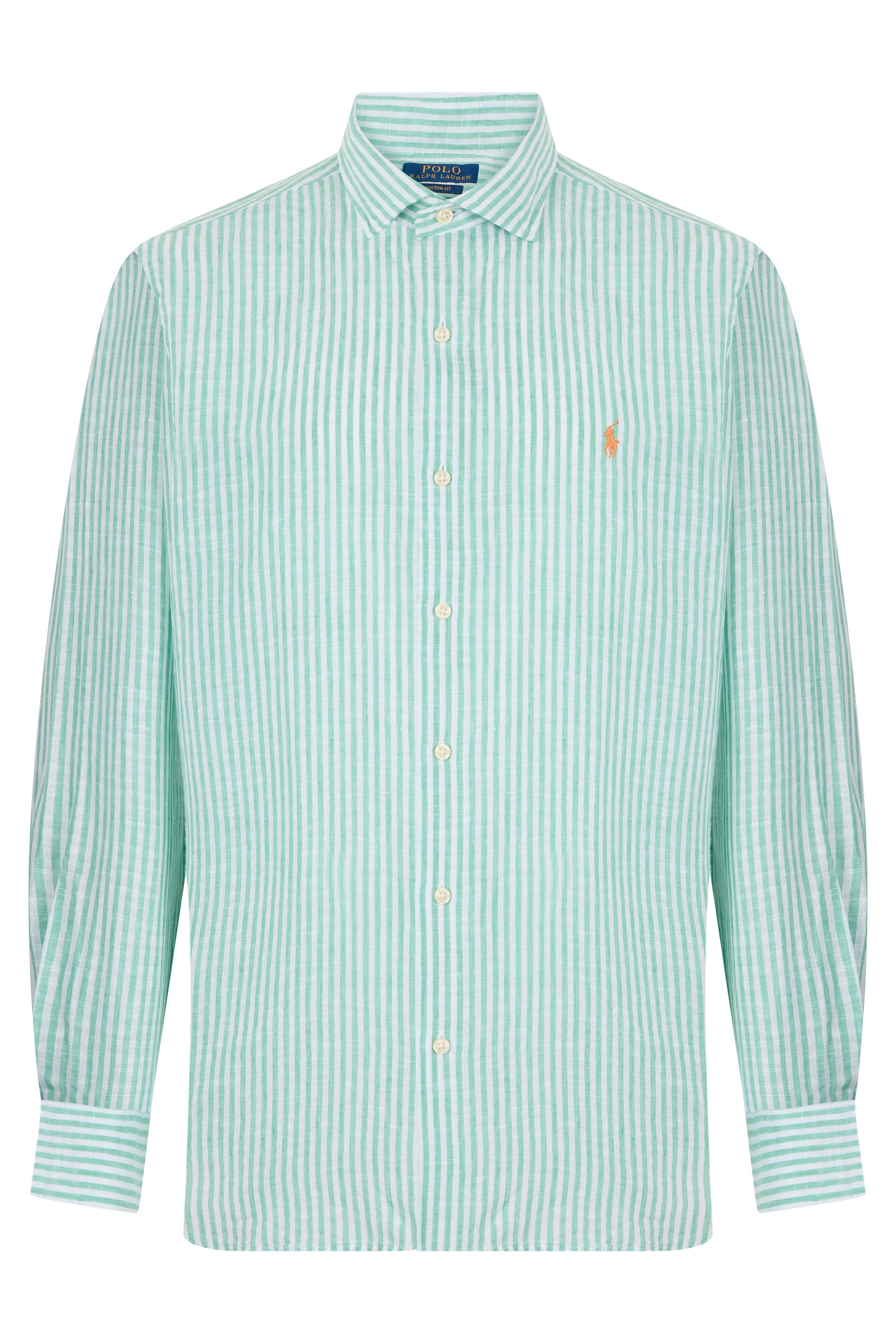 Linen Long-Sleeve Button-Front Shirt with Fine Stripe Texture