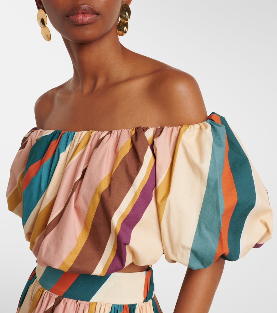 Striped off-shoulder cotton-blend crop top