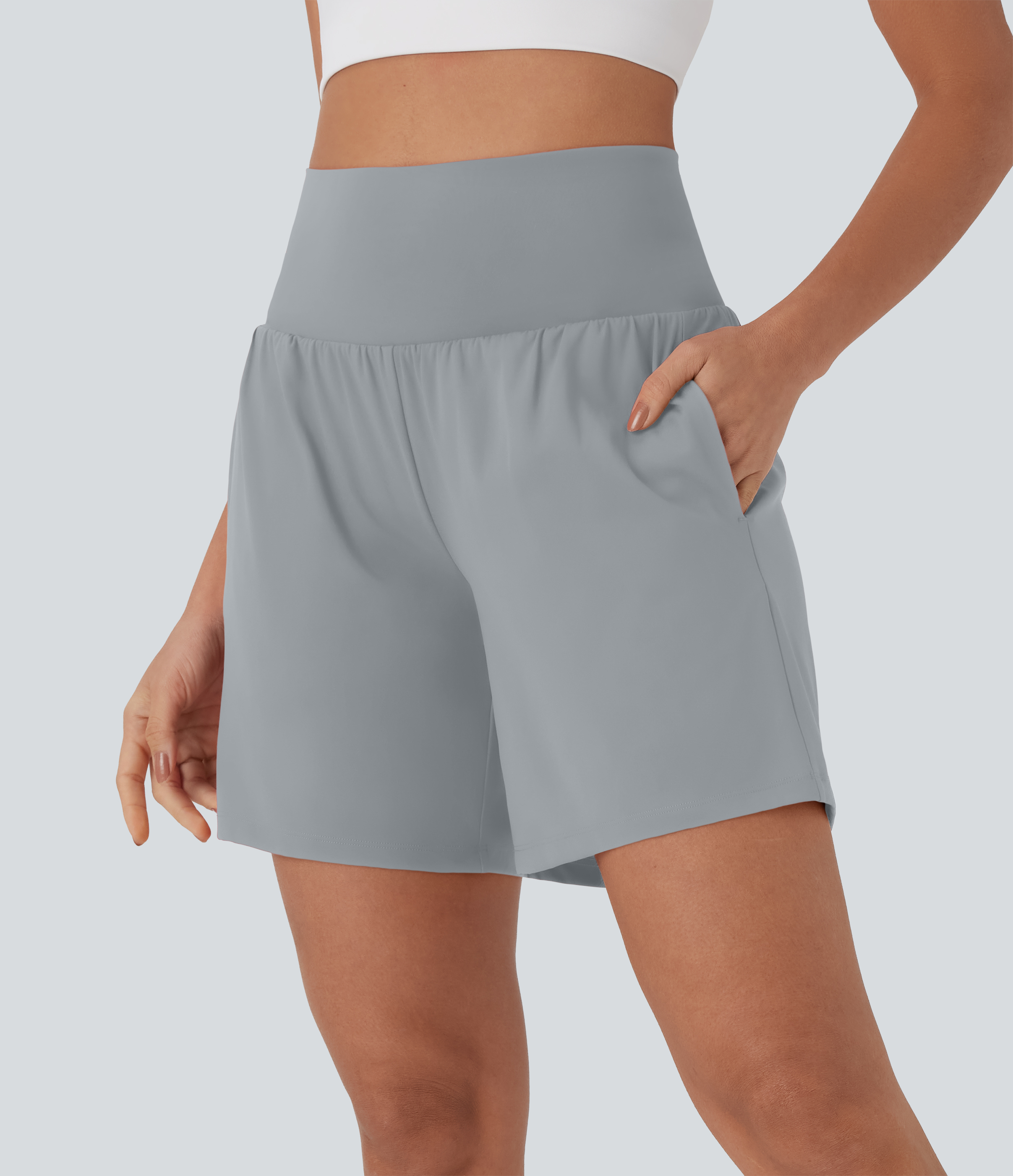 "Softlyzero™ Airy Super High Waisted 2-in-1 Cool Touch Yoga Shorts 7"" with Pockets Gym Short - Quarry