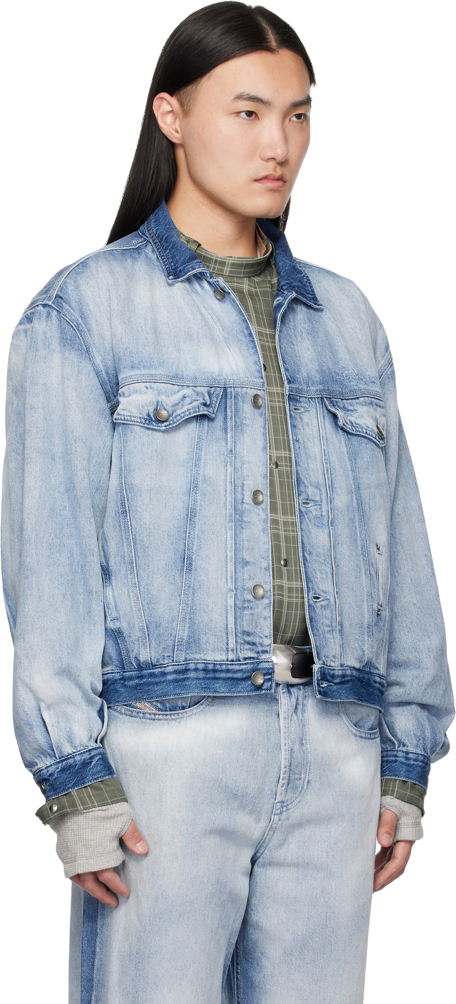 Blue Medium-Light Skeleton Denim Trucker Jacket