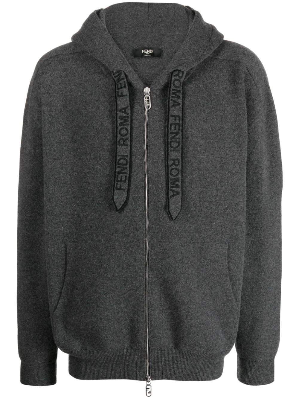 Logo-embroidered hooded cashmere cardigan - Grey