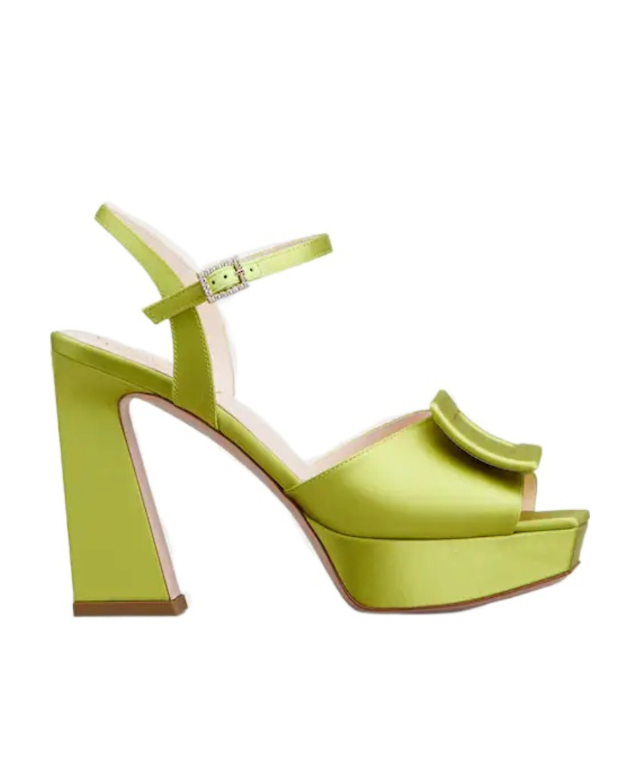 Covered Buckle Platform Sandals in Satin