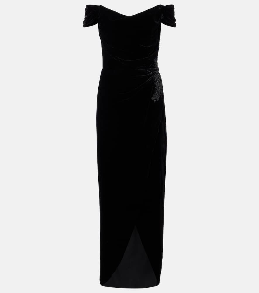 Embellished off-shoulder velvet gown