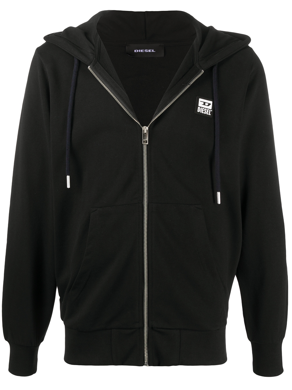 Zip-up logo patch hoodie - Black