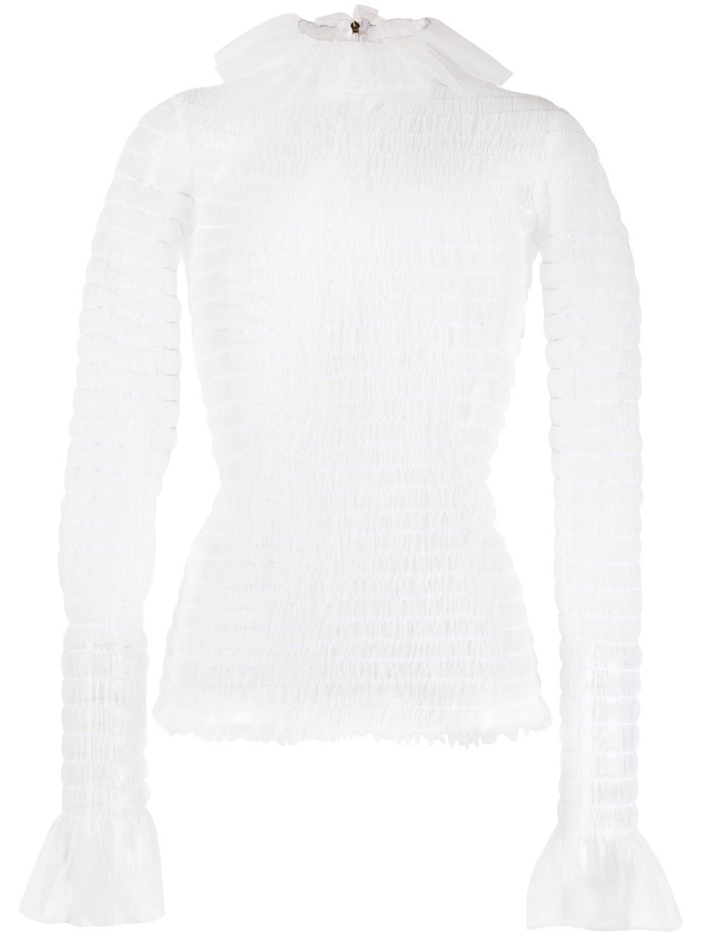 Frilled high-neck tulle top - White