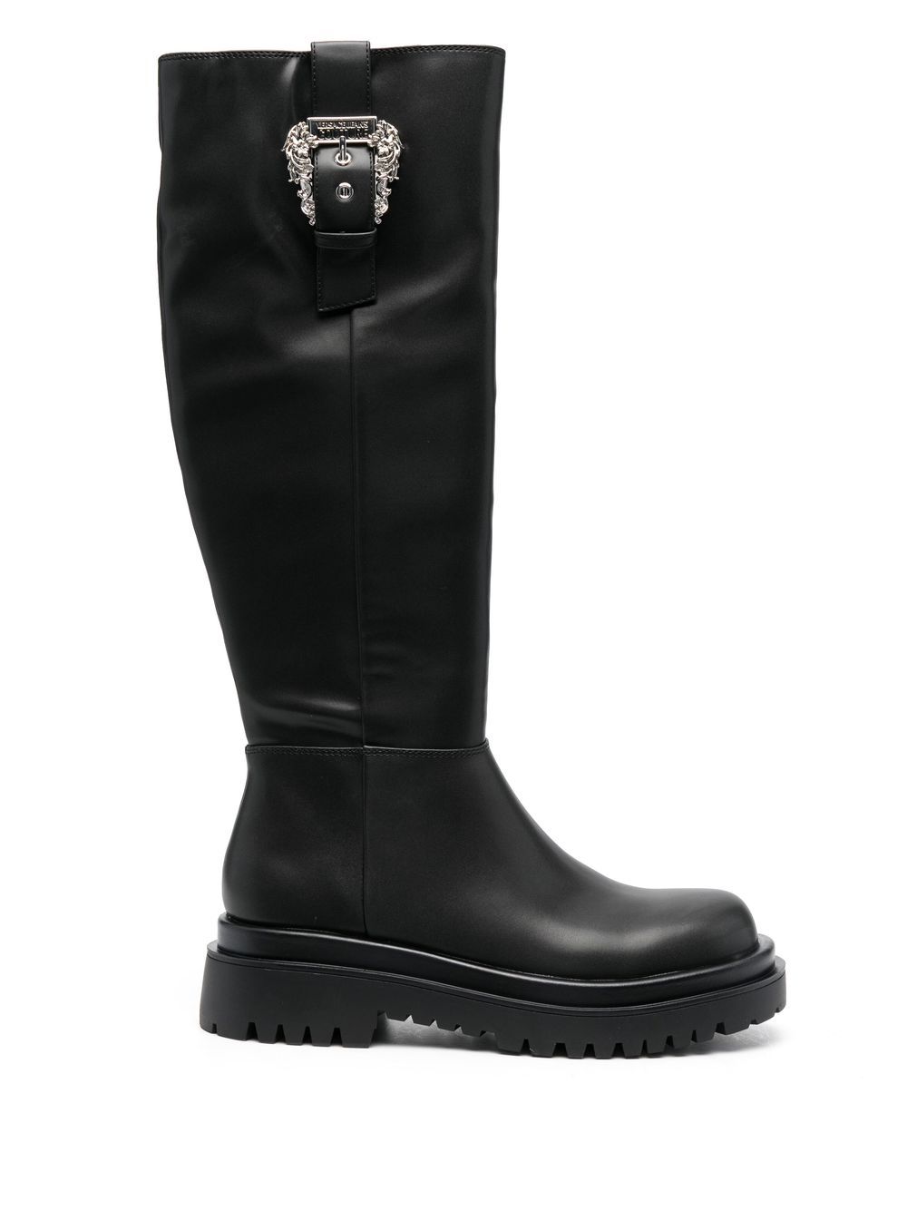 Baroque-buckle knee-high boots - Black