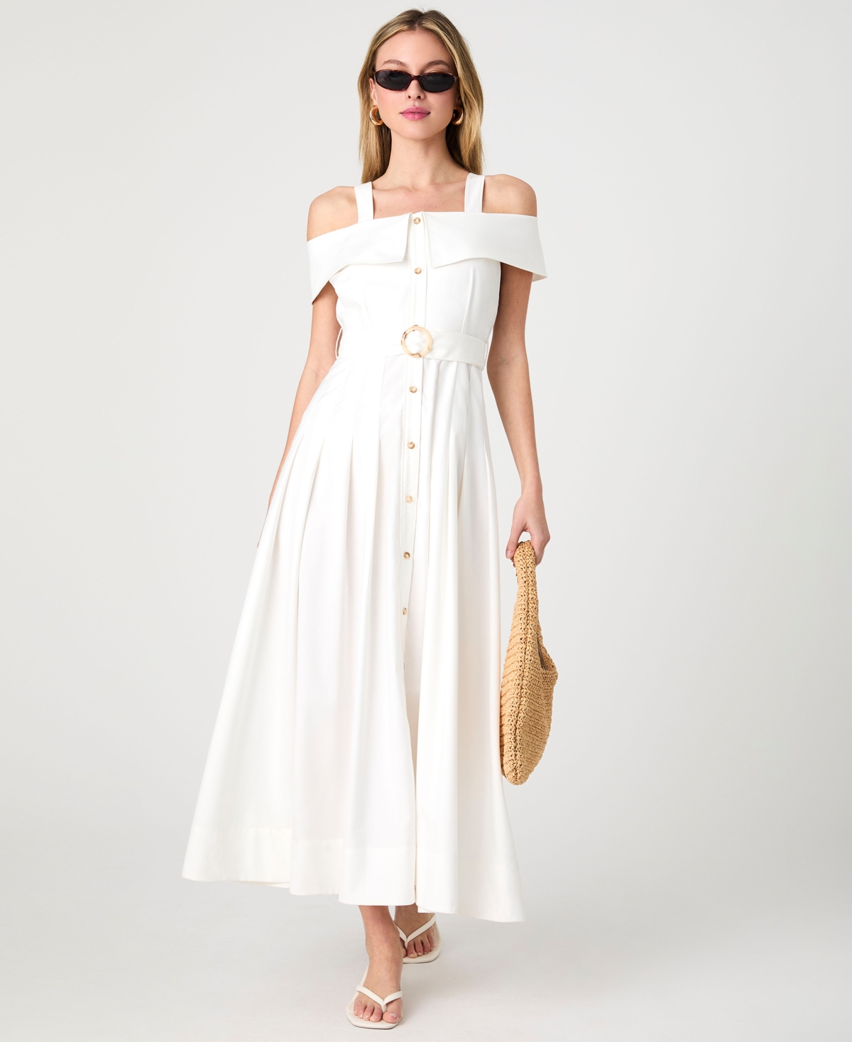 Women's Off-The-Shoulder Midi Shirtdress - Summer White