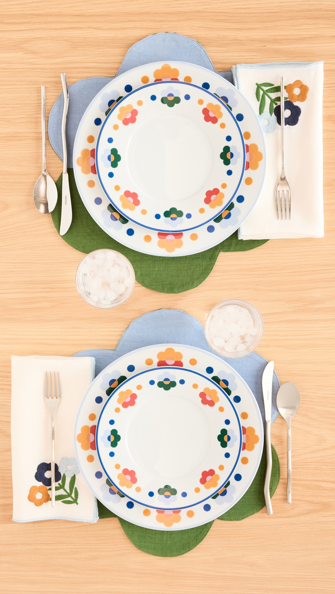 Linen Patchwork Placemats Set of 4 Floral/Green/Blue One Size