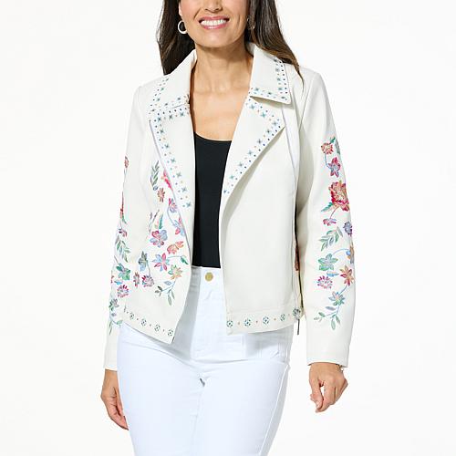 Black Label Faux Leather Moto Jacket - White