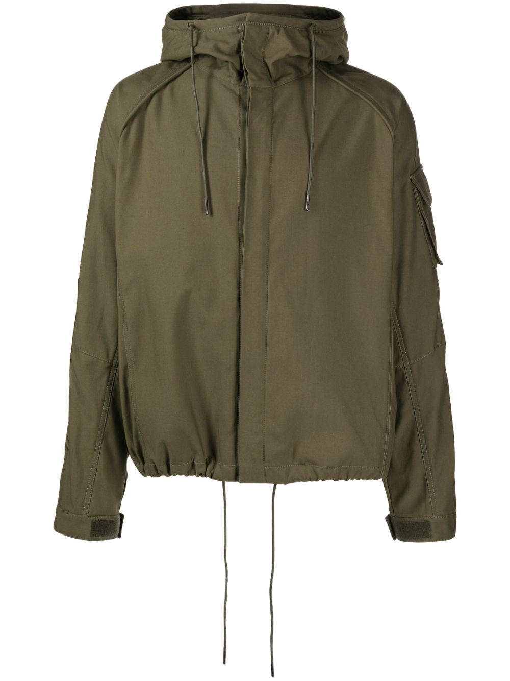 Drawstring-hood high-neck jacket - Green