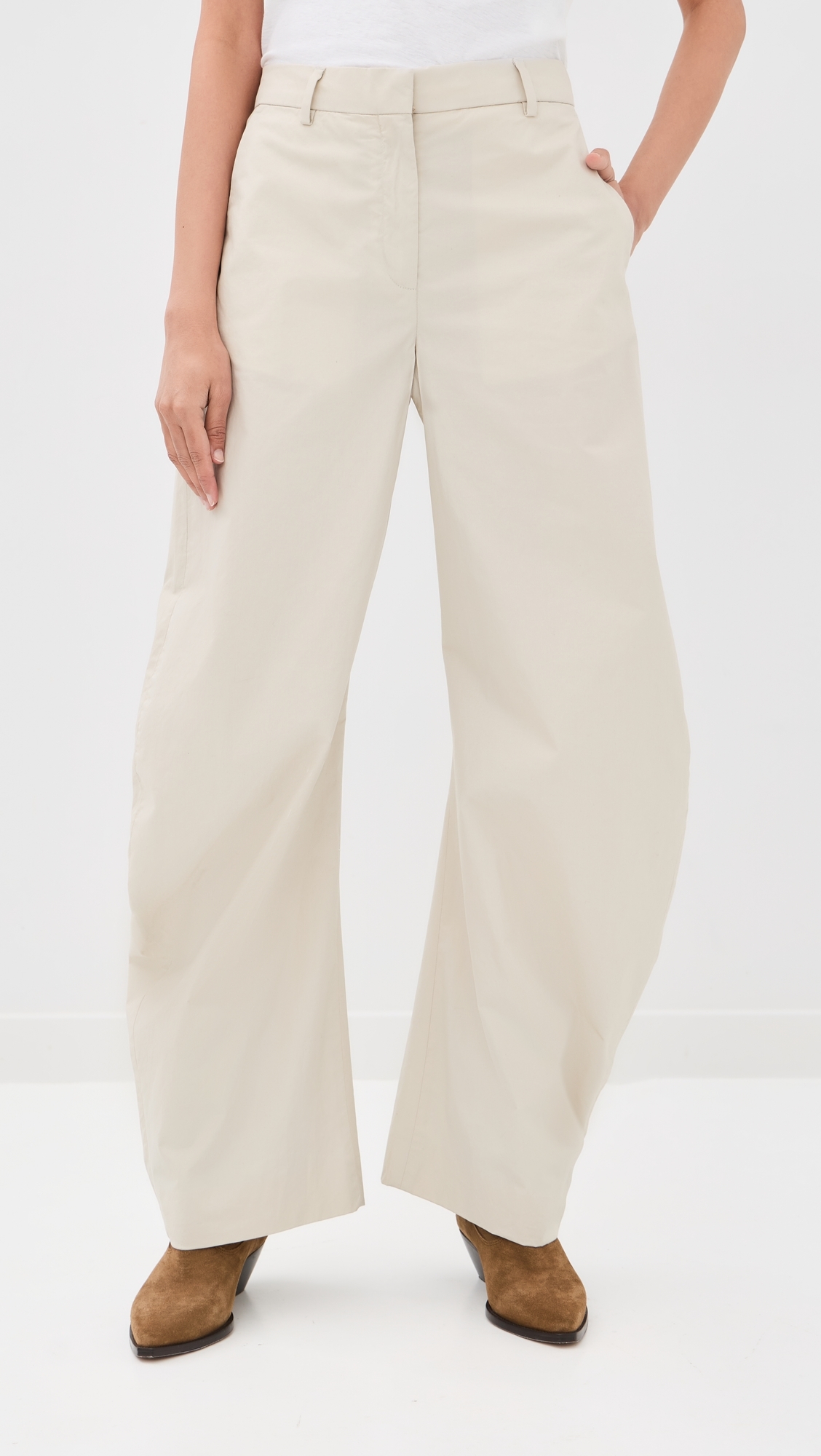 Barrel Leg Trousers Light Beige
