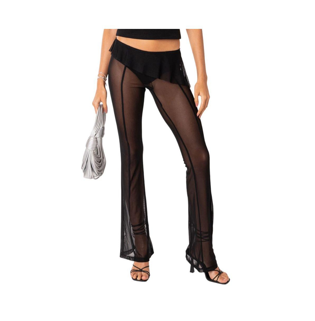 Women's Carsen Ruffle Sheer Mesh Pants - Black