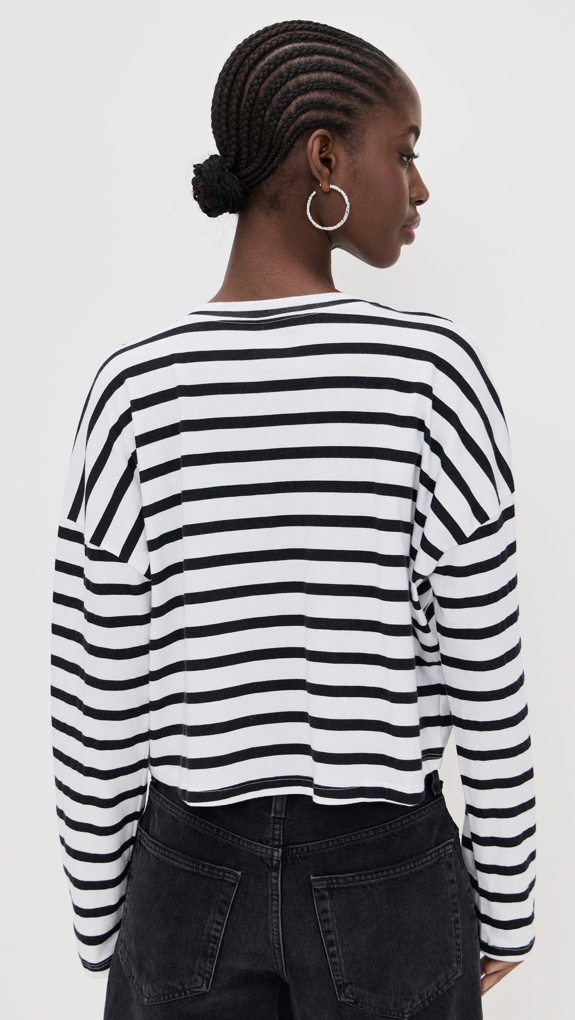 ASKK NY Cropped Long Sleeve Tee Stripe White Thin Stripe 