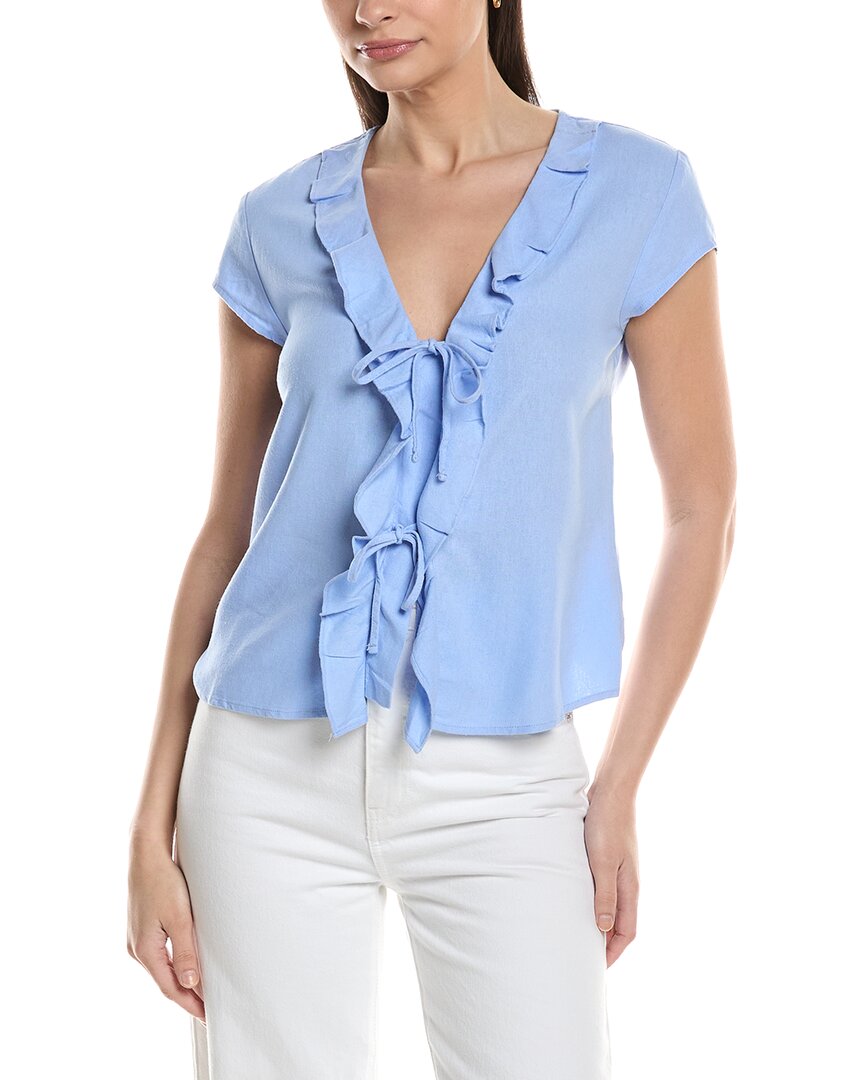 Linen-Blend Ruffle Tie Front Top