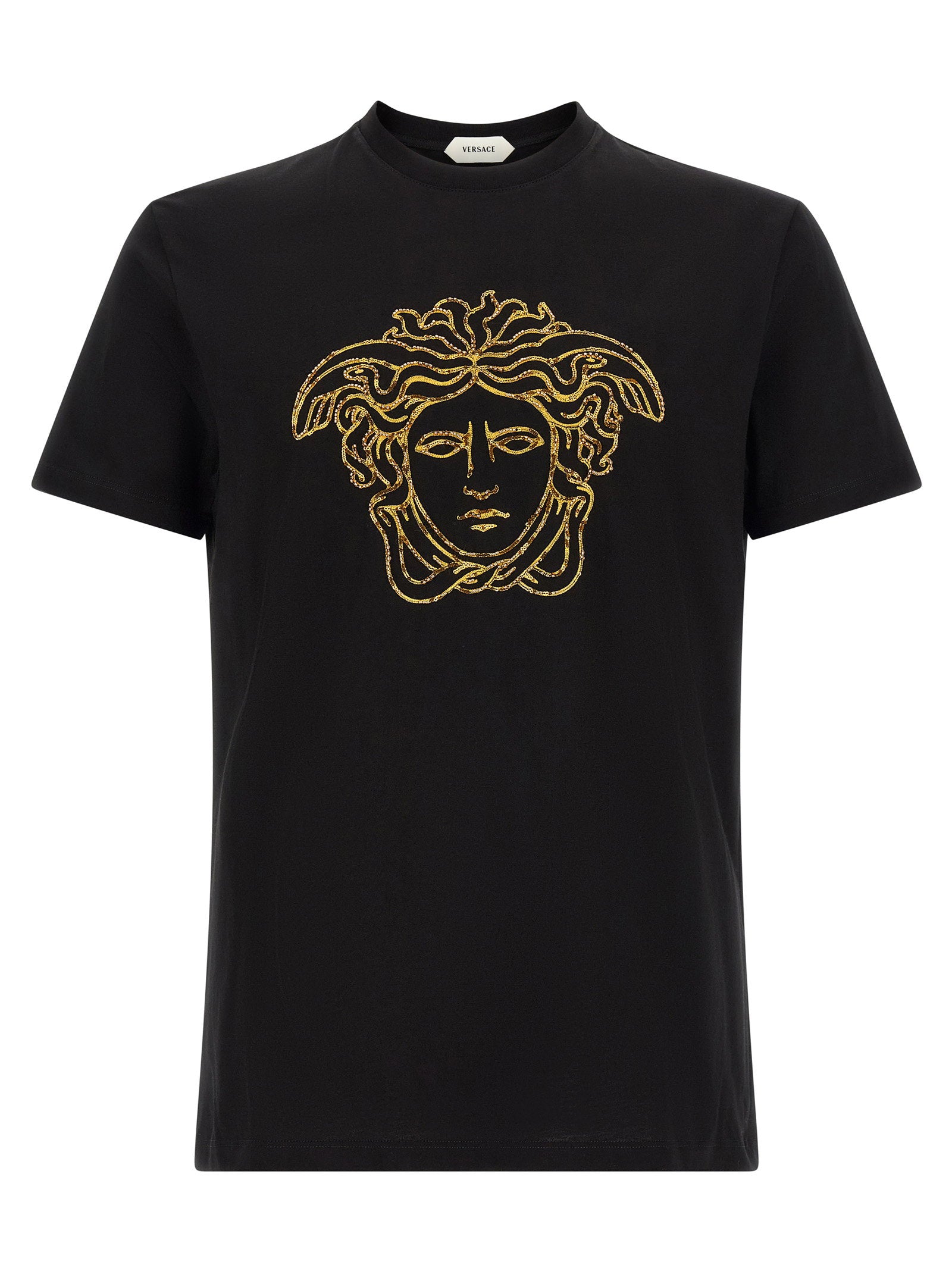 Gold Medusa-Embroidered T-Shirt — Black