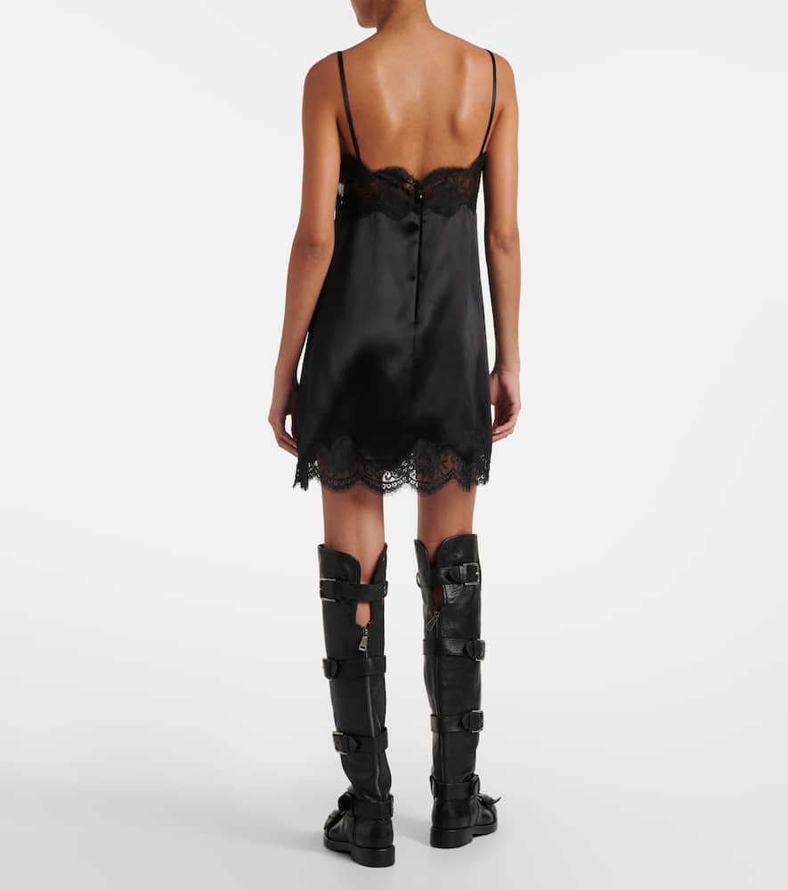 Lace-trimmed silk-blend satin slip dress