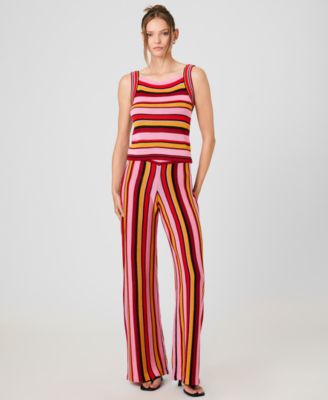 Womens Striped Sleeveless Top Motley Knit Striped Flare Pants