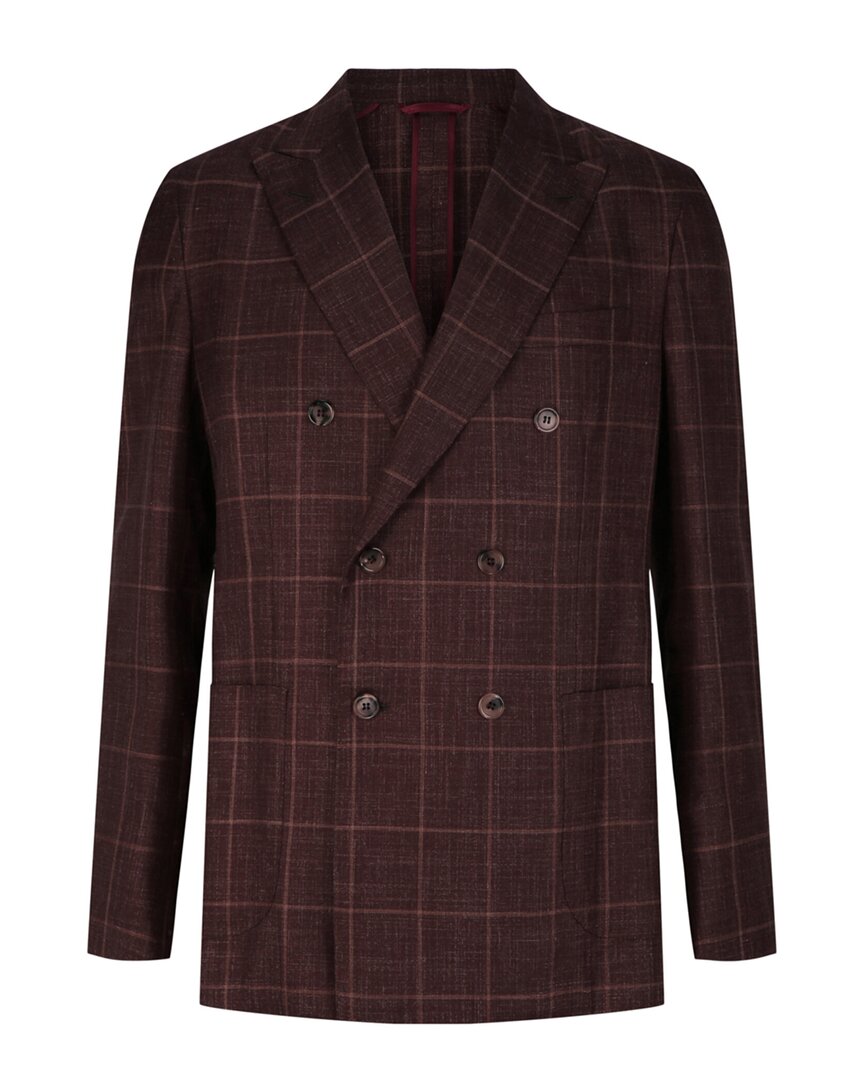 Plaid Double-Breasted Wool, Silk & Linen Blazer