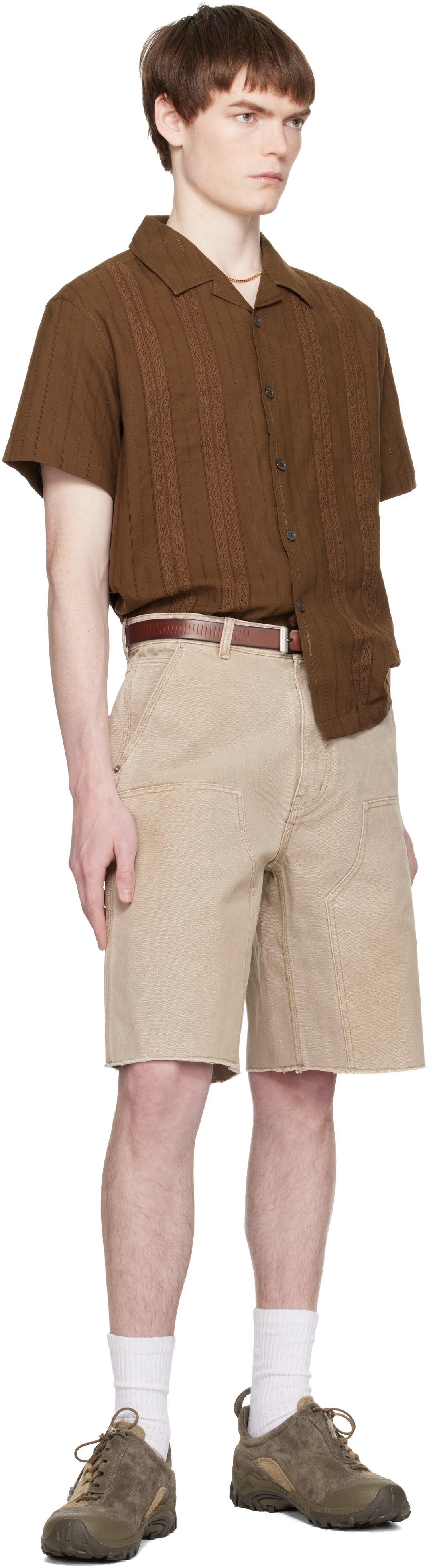 Brown Guayabera Tape Half Shirt
