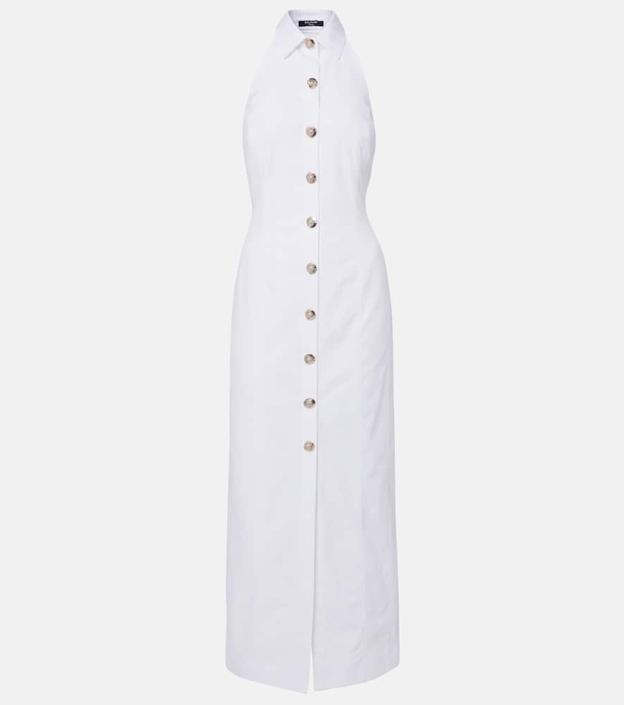 Open-back buttoned poplin shirt dress