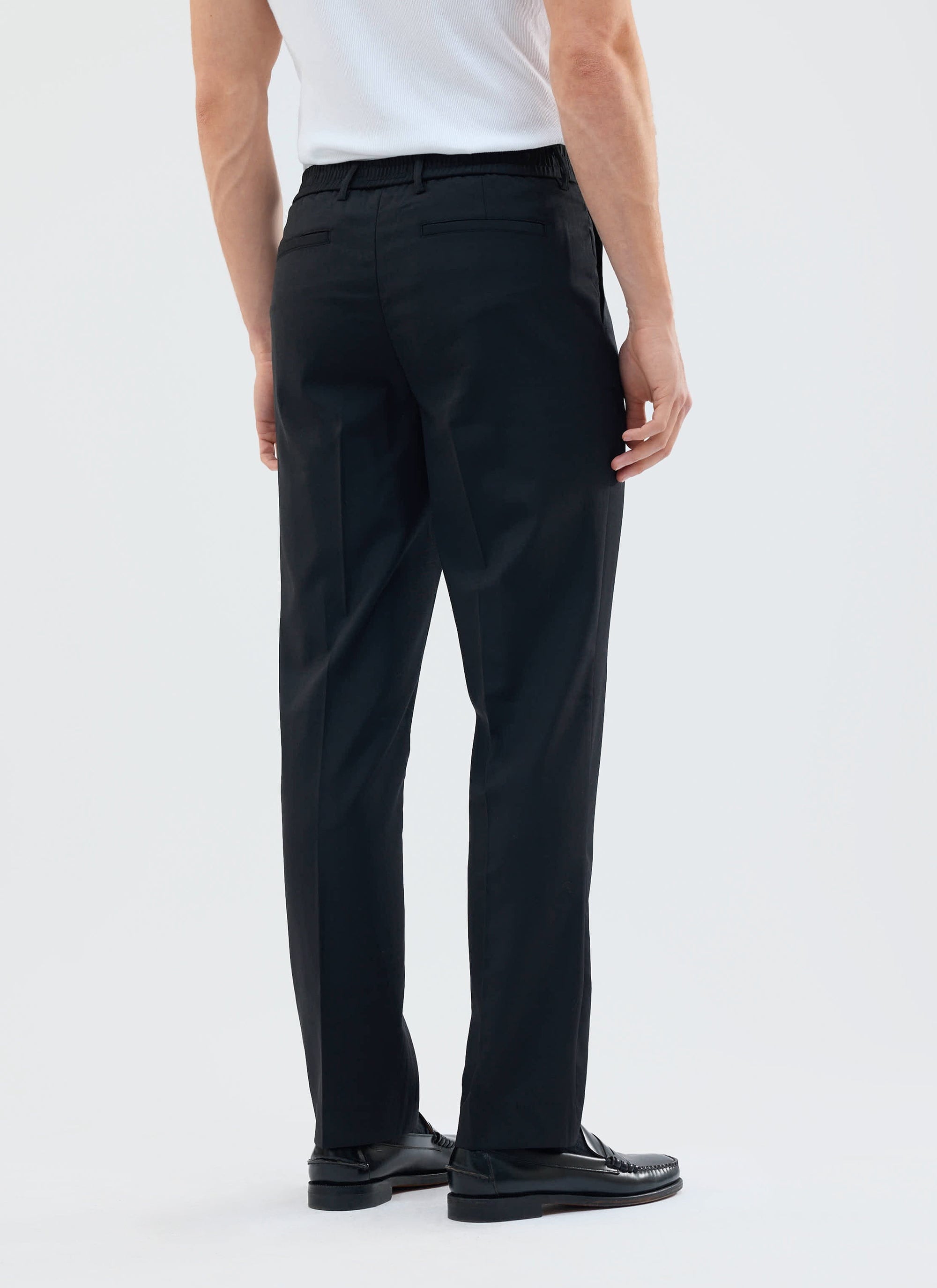 Tailored Elasticated Waist Trousers Cotton Black