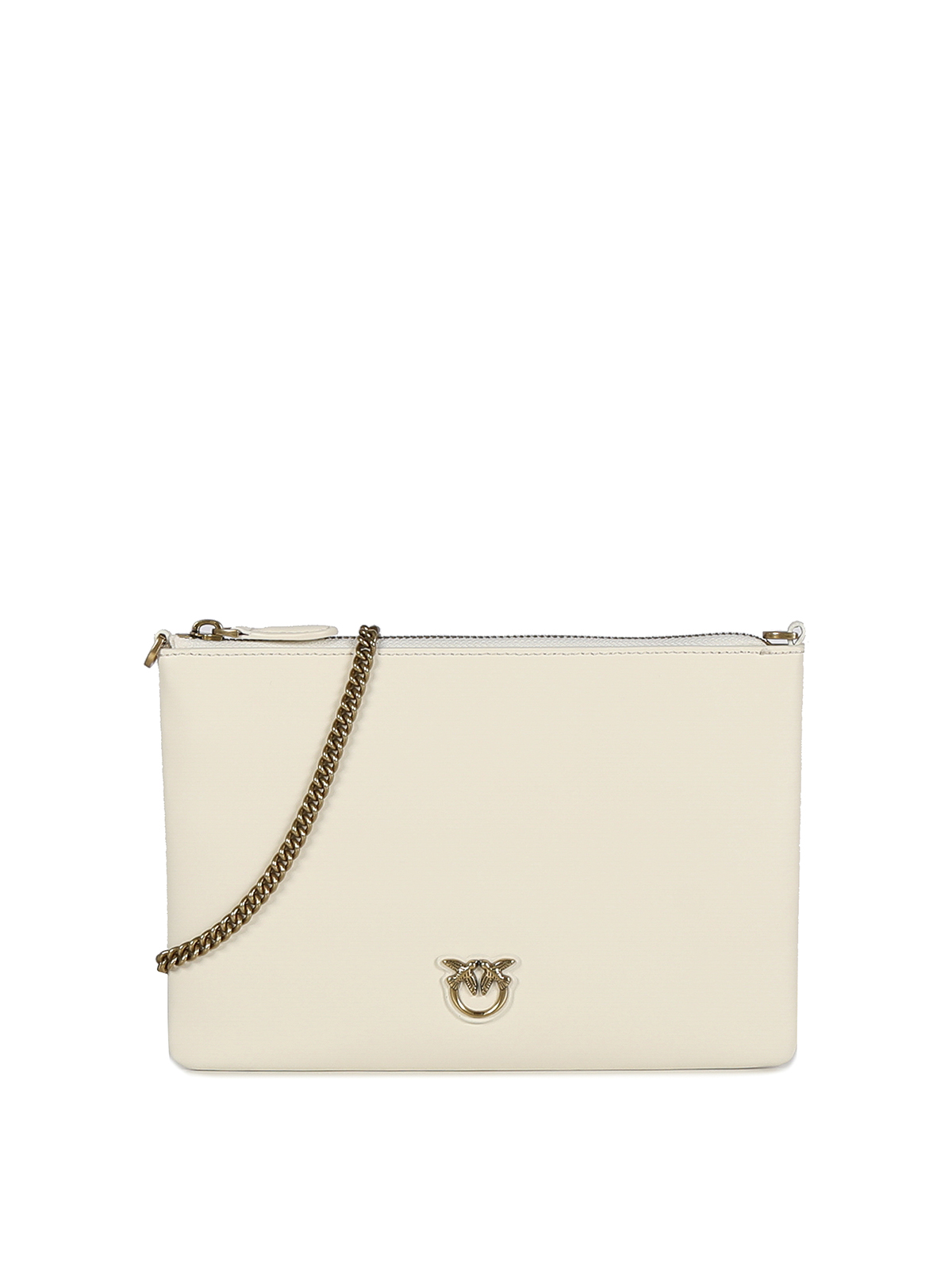 Flat Love Bag White Shoulder Bag With Logo Patch In Smooth Leather Woman 