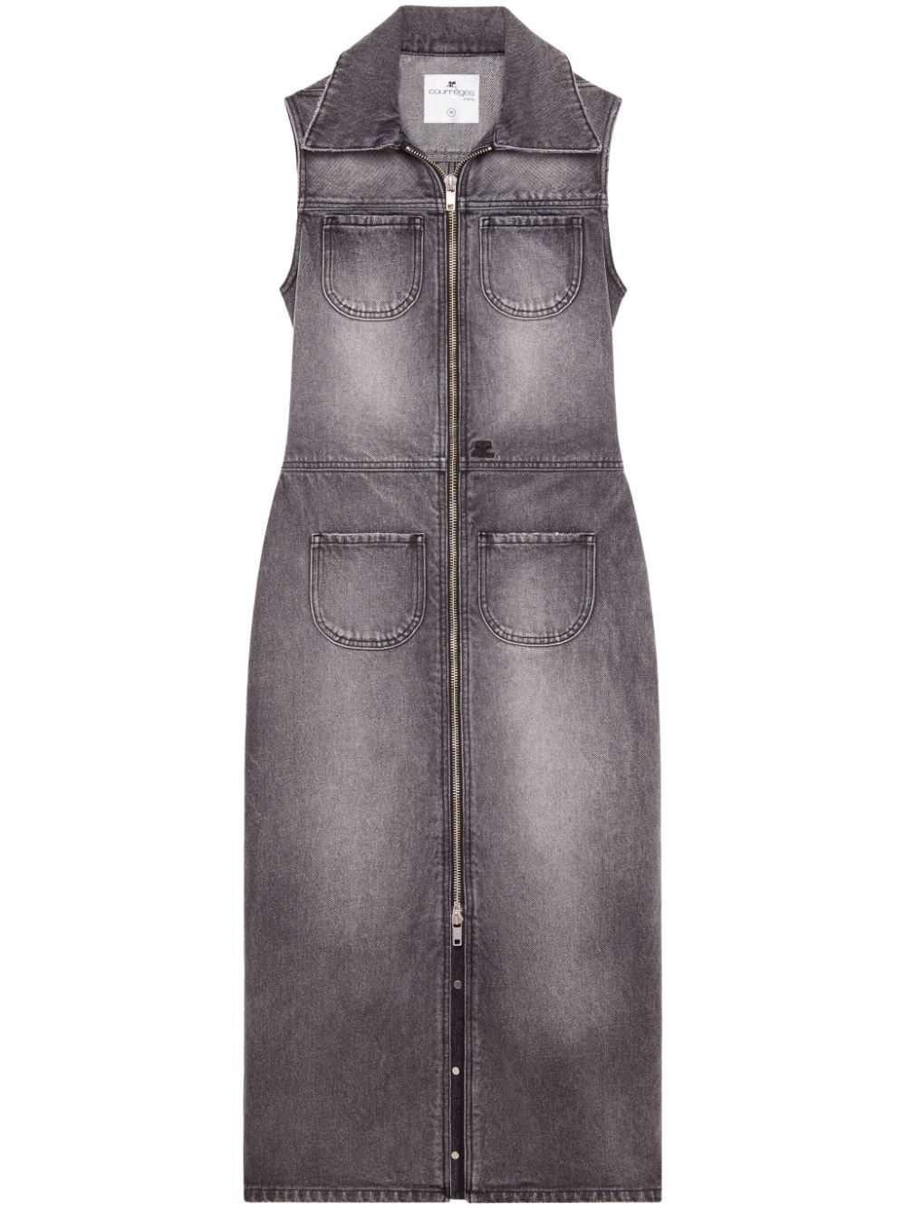Sleeveless denim midi dress - Black