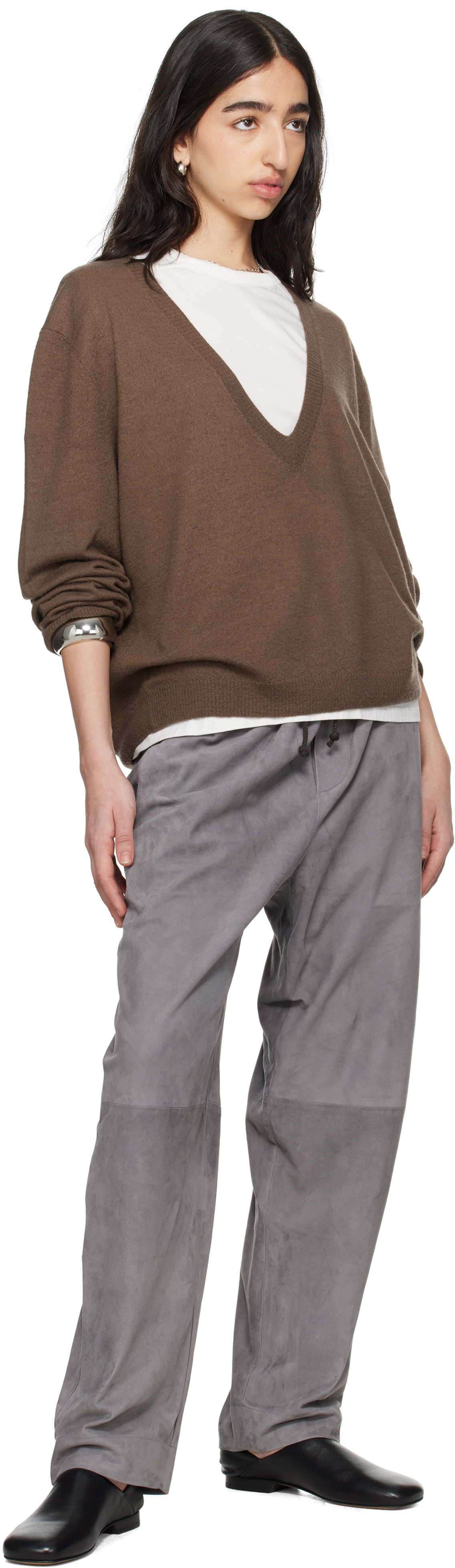 Meta Campania Collective Gray Ed Unlined Drawstring Lamb Suede Trousers