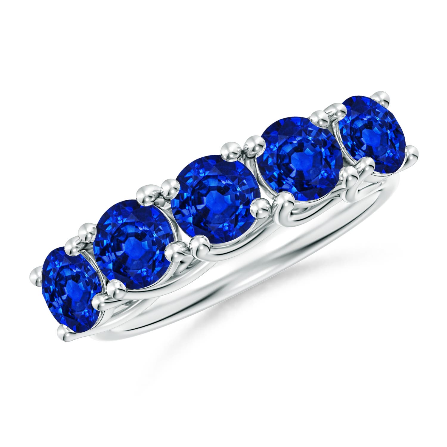 Angara 3.0 Carats Half Eternity Five Stone Blue Sapphire Wedding Band in 18K White Gold