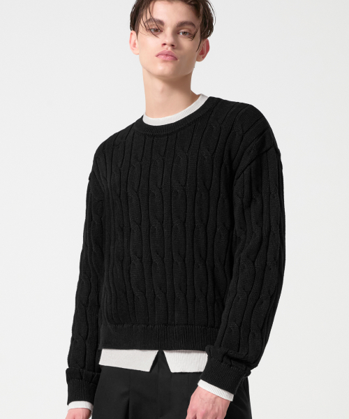 Layered Cable Knit_Black