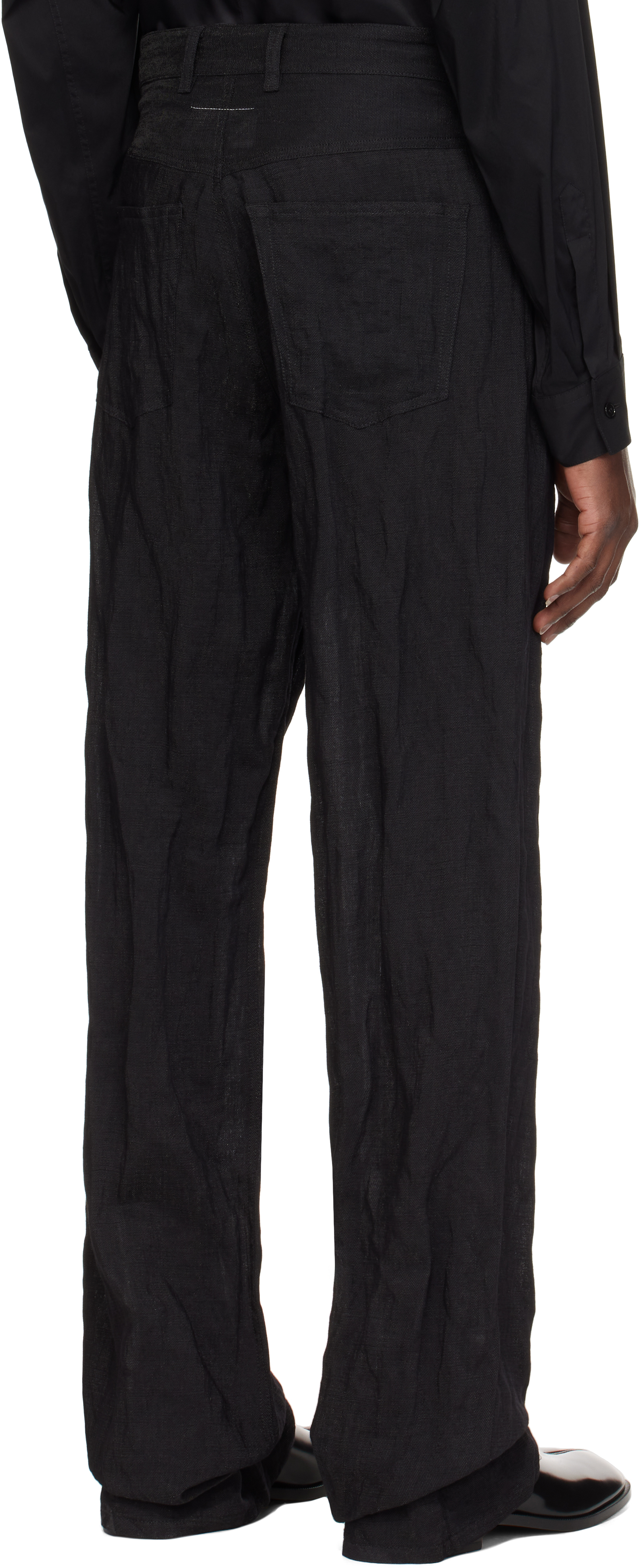 MM6 Maison Margiela 남성 블랙 메탈릭 스티치 슬랙스 251188M191002