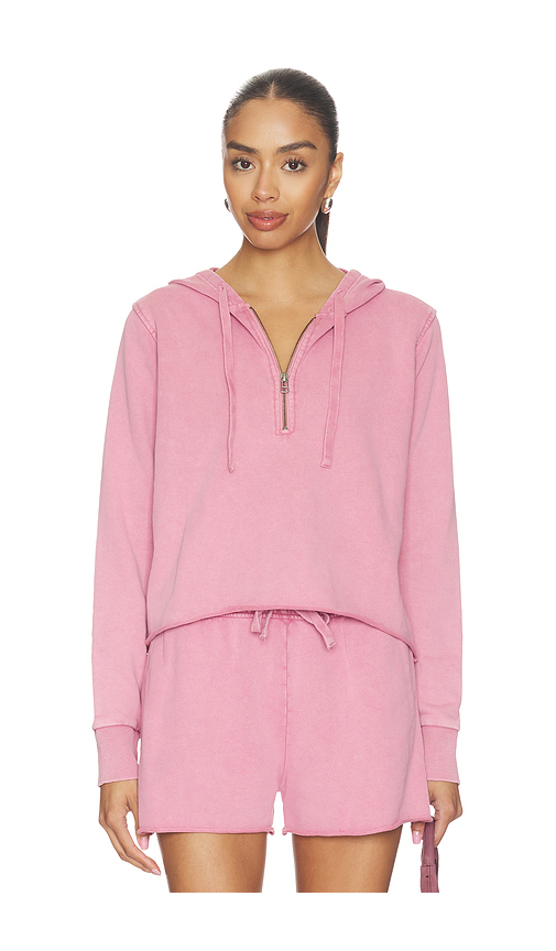 Bobi Half Zip Crop Hoodie in Rose. XS. Also in S, M