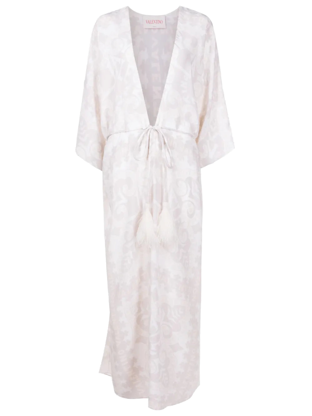 Geometric-Print Silk Beach Cover-Up — Beige