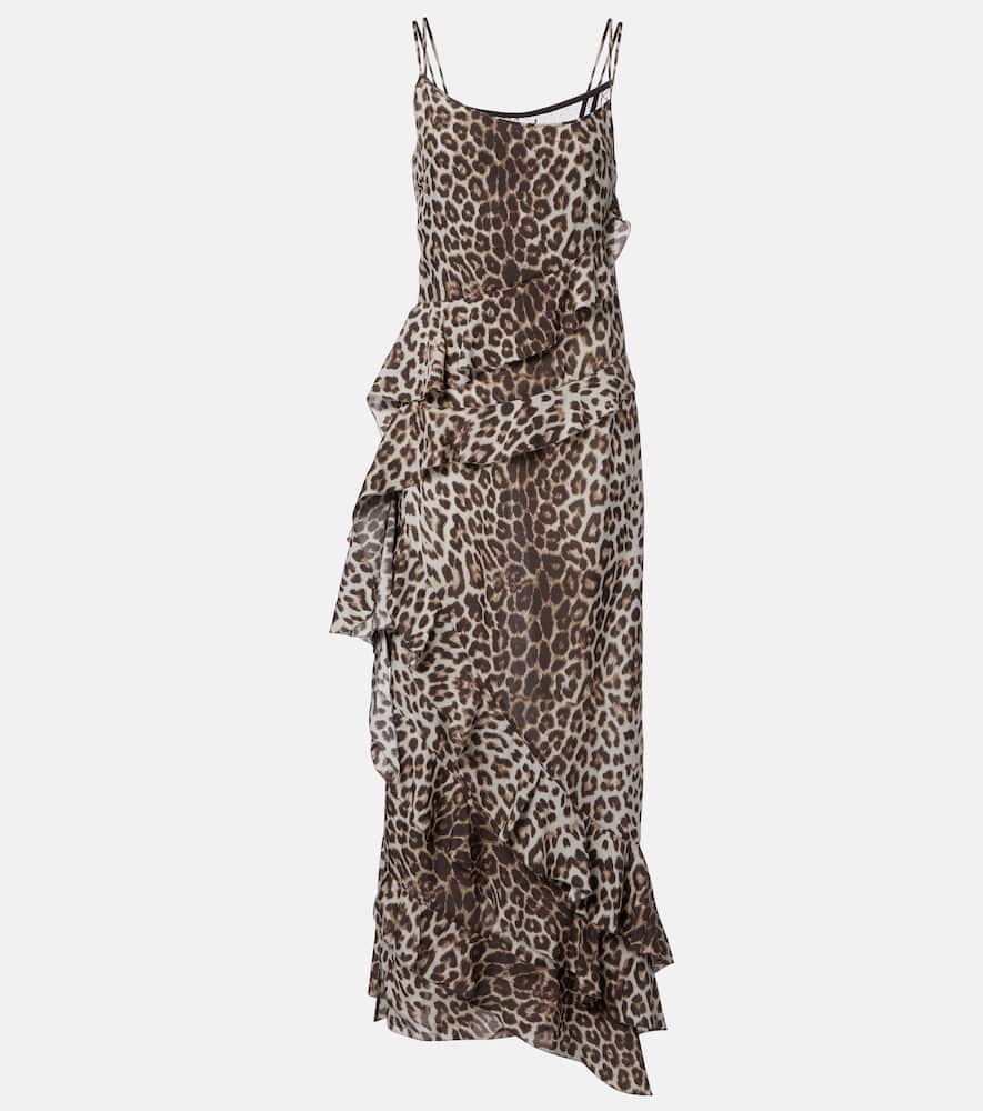 Leopard-print draped silk maxi dress