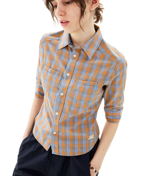 W Plaid 4 Sleeve Shirt Orange