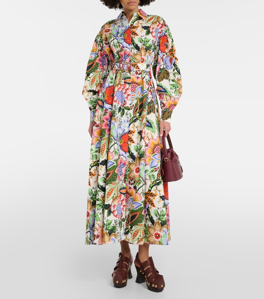 Floral cotton midi shirt dress