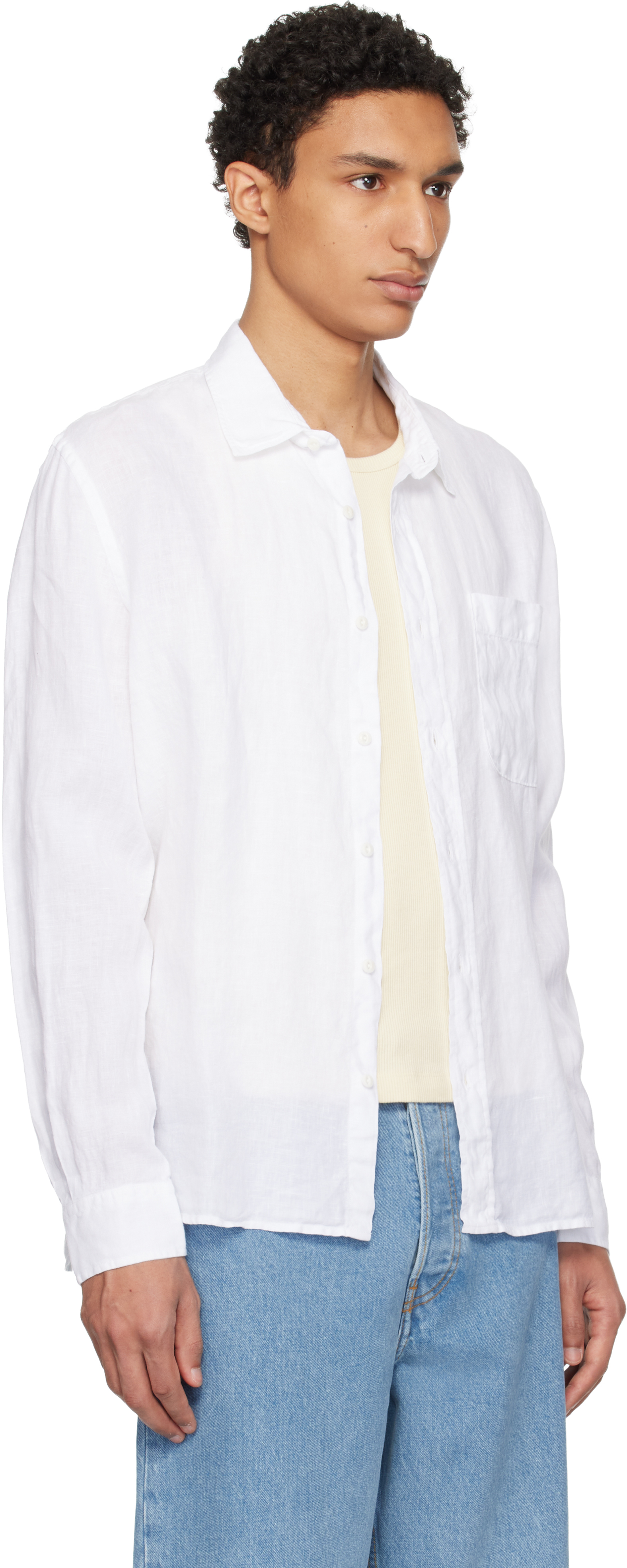 White Relaxed Linen Long Sleeve Shirt