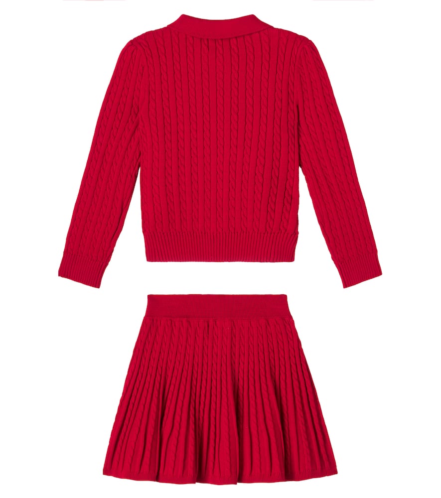 Cable-knit cotton cardigan and skirt set