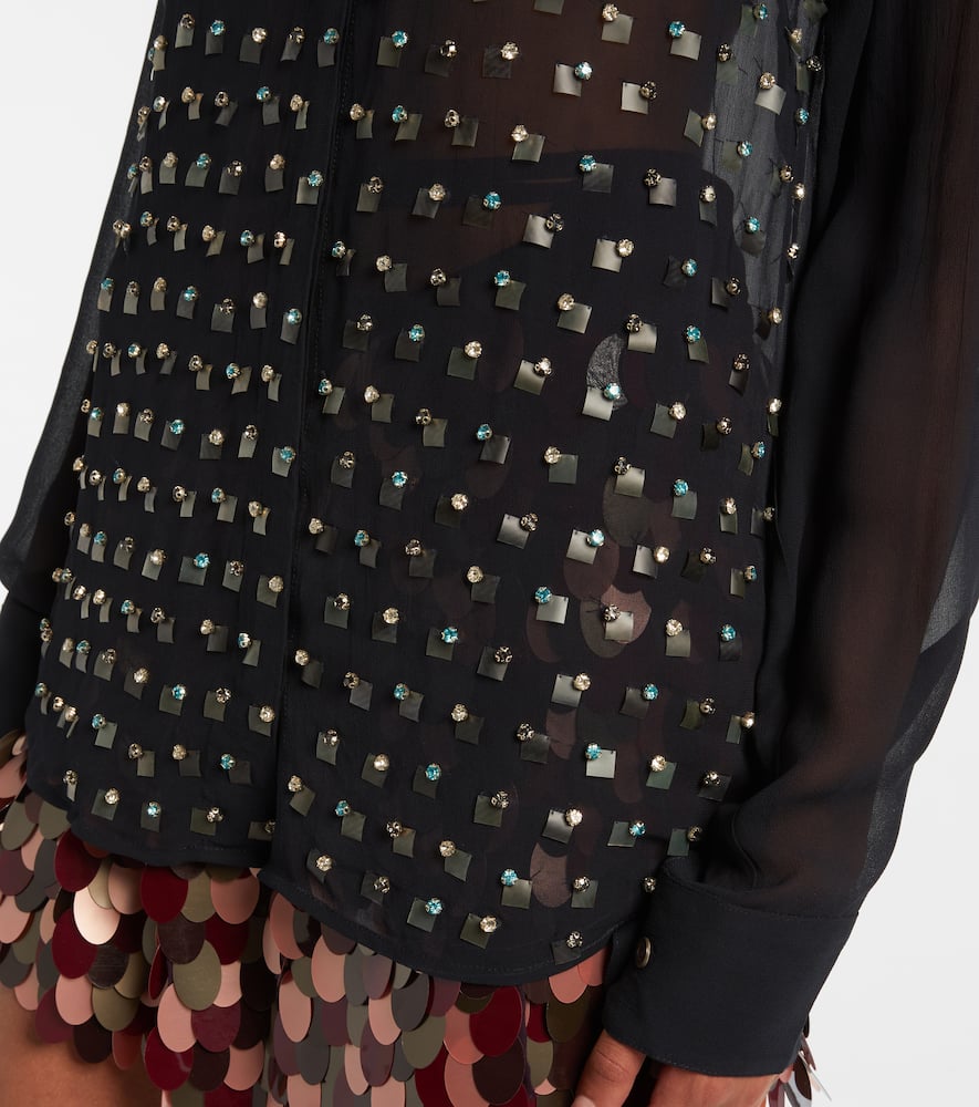 Crystal-embellished sheer shirt