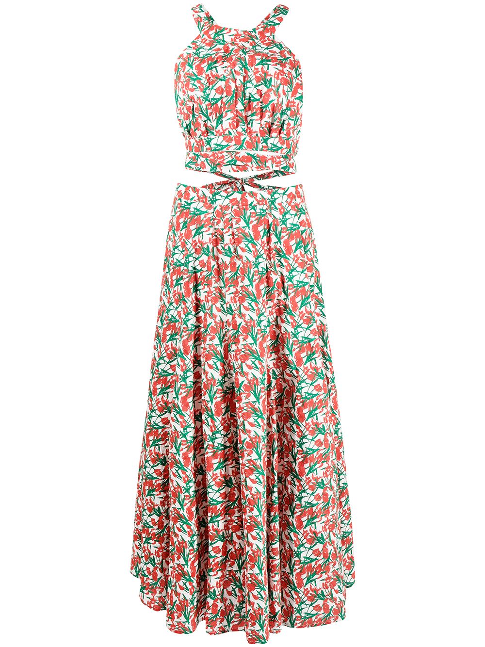 Fantasy-print cut-out waist dress - Red