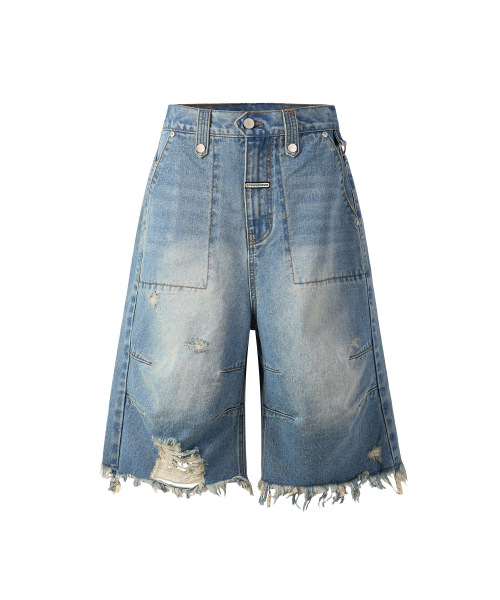 DESTROYED DENIM SHORTS LIGHT BLUE