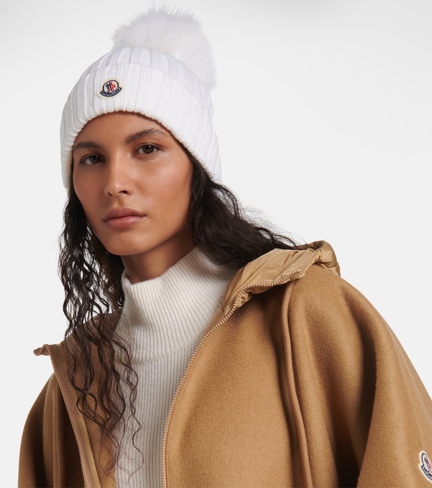 Logo faux fur-trimmed wool beanie