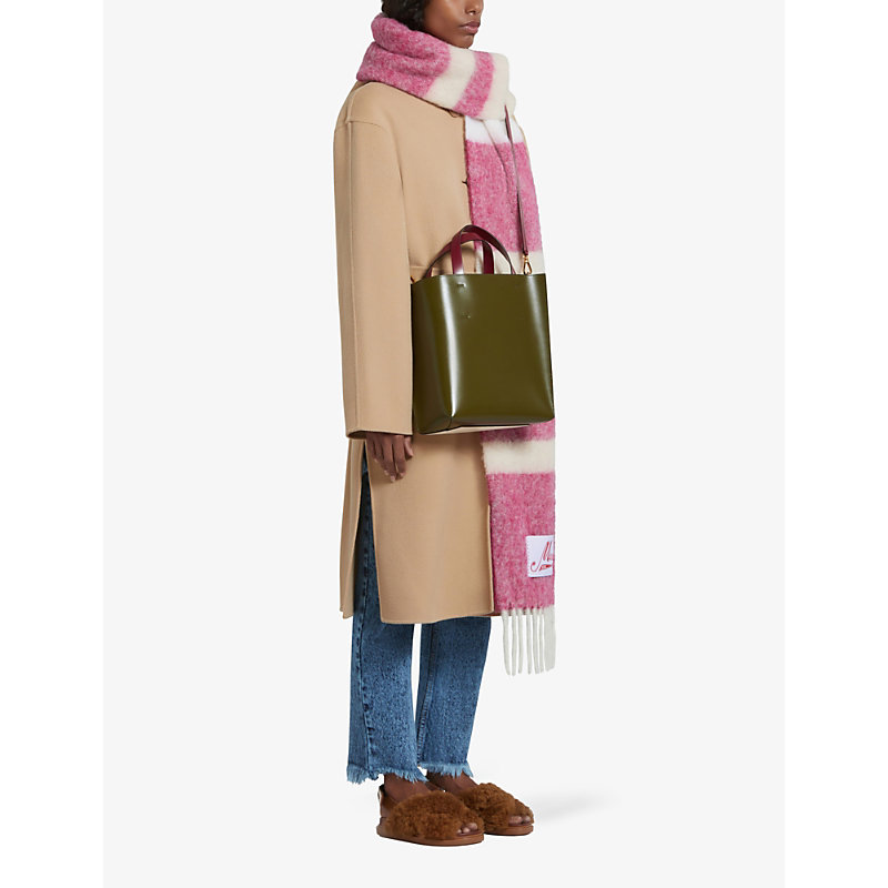 Womens Dijon Deconstructed-shoulder Adjustable-belt Relaxed-fit Wool-blend Hooded Coat 8