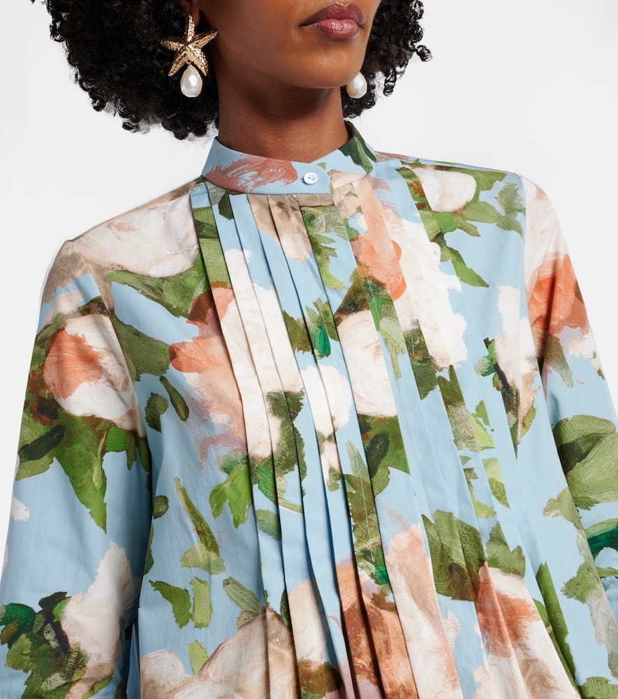 Floral gathered cotton poplin minidress