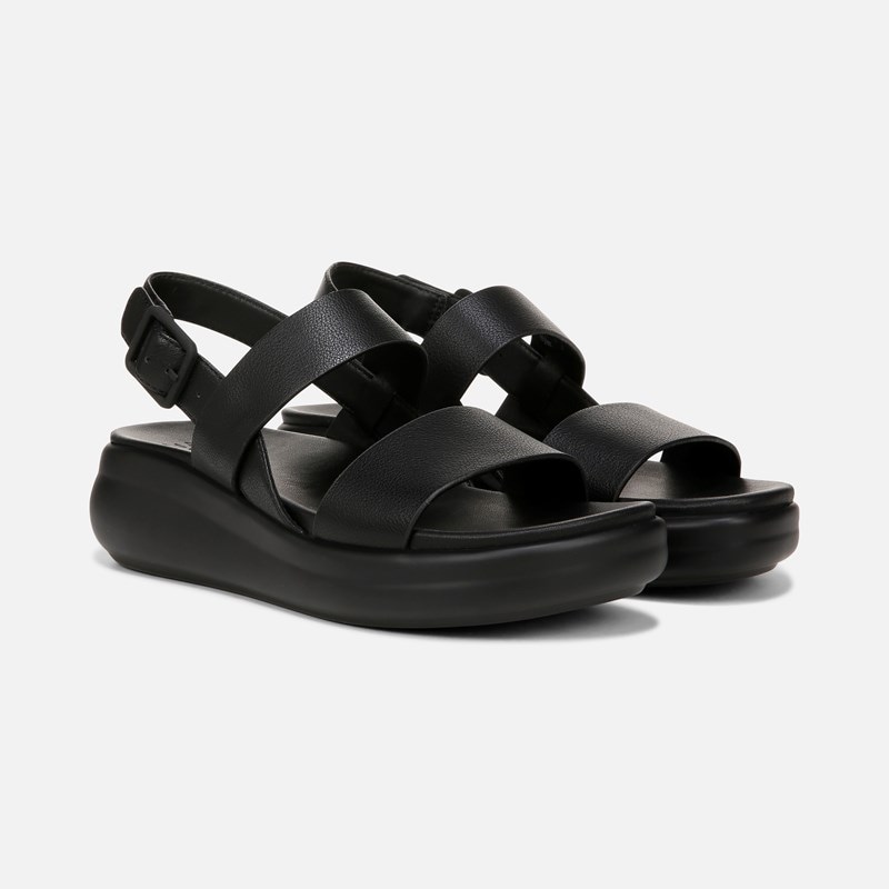 Coast Wedge Sandals, Tumbled Black Faux Leather